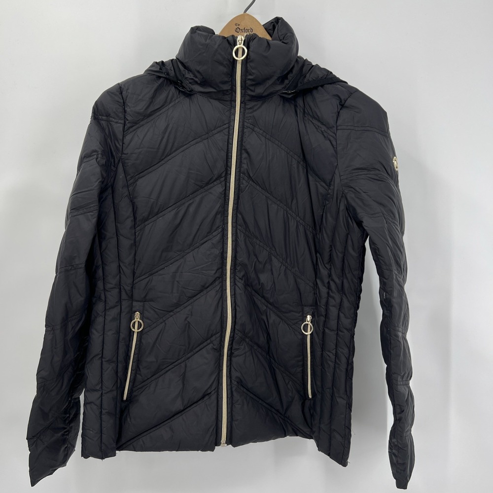 Michael Michael Kors Women's Down Puffer Jacket Black Removable Hood‎